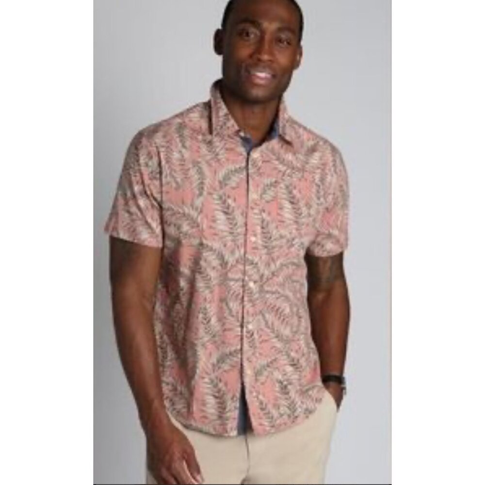 Jachs NY Mens Short Sleeve Button-Down Shirt Leaf Print Sz L Breeze Easy Wear